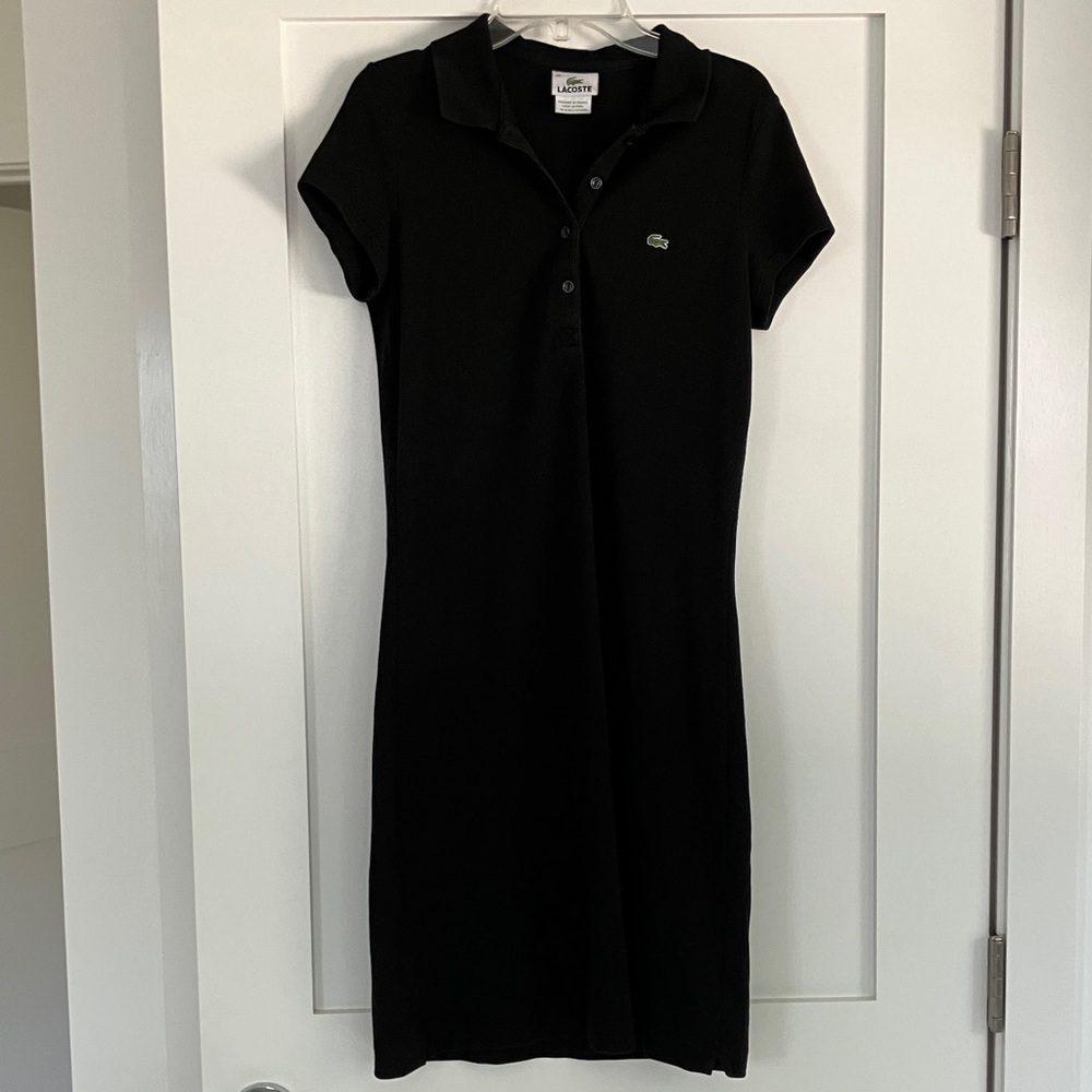 Lacoste Black Pique Polo Dress Made in Peru Green Alligator size 38